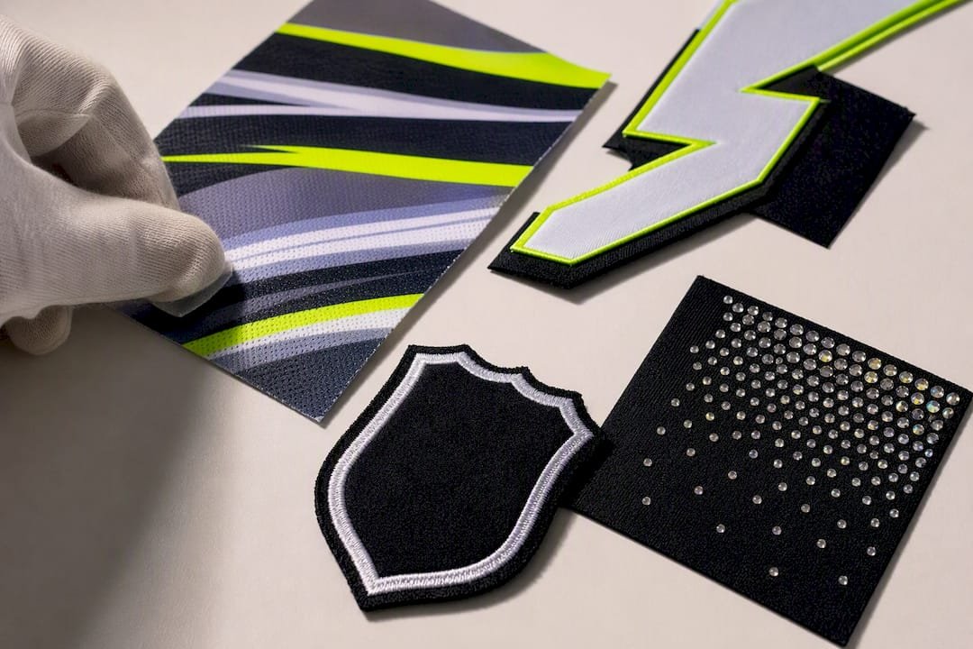 Textile samples showing safer embellishment options