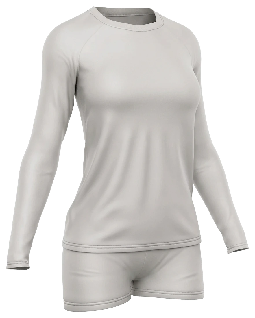 The same volleyball uniform as an unprinted blank garment template, before the design is applied