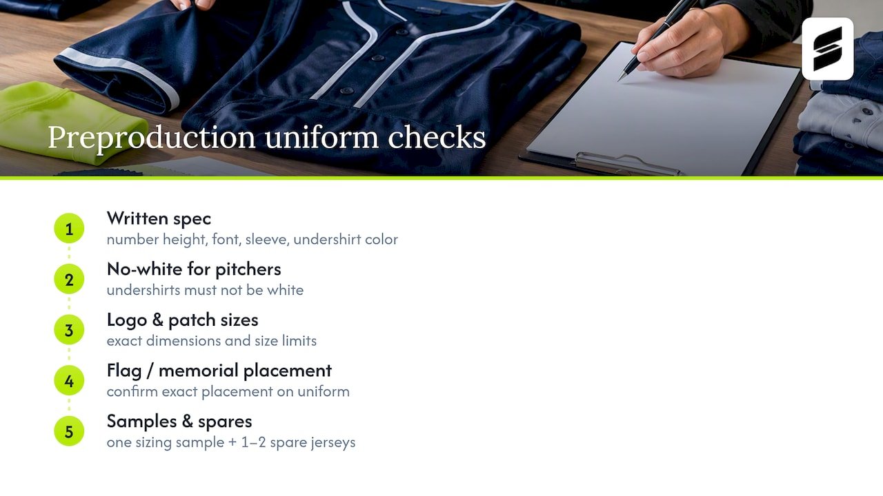 Five preproduction uniform compliance checks