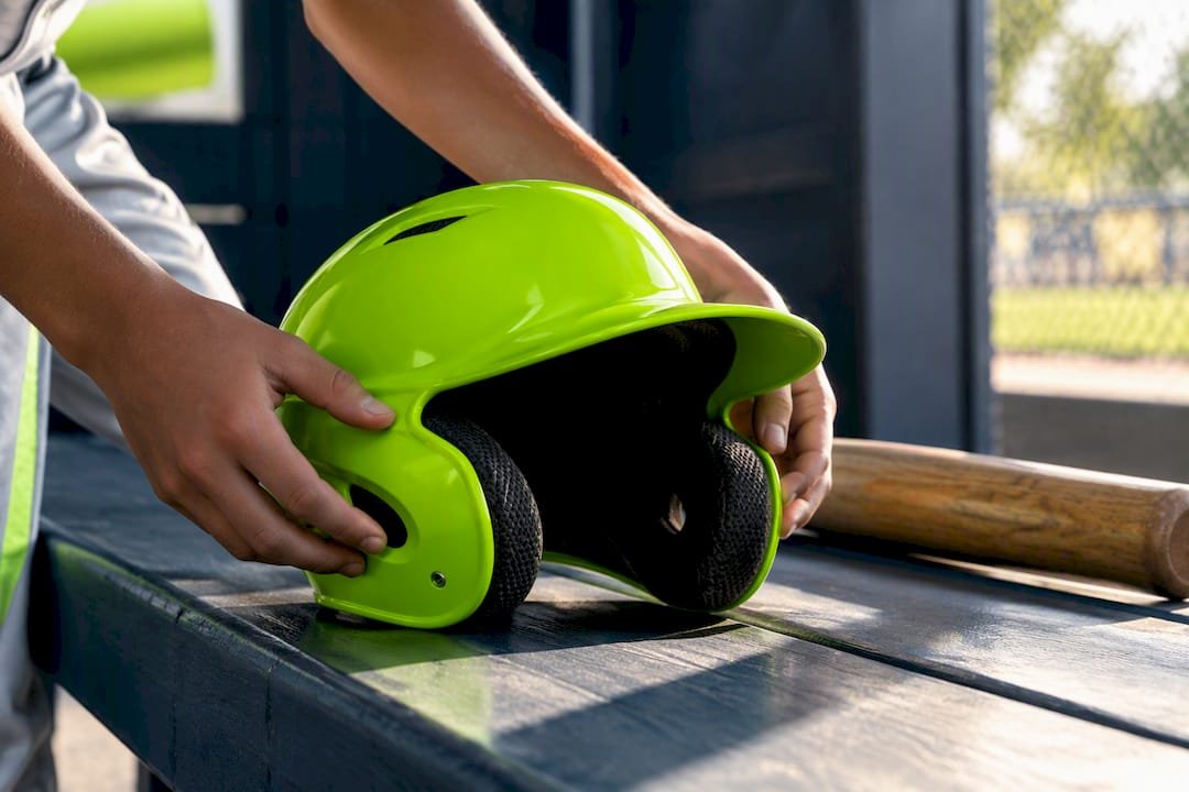 Hands checking double ear flap helmet