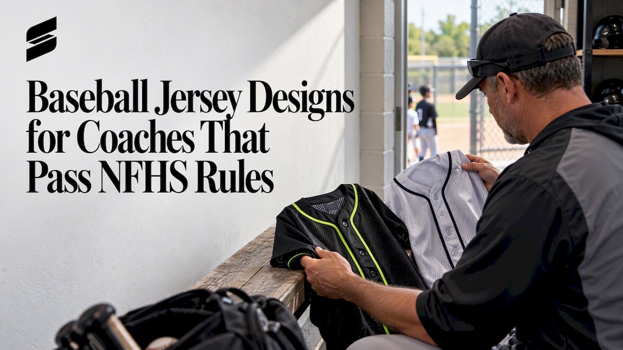 Coach comparing custom baseball jersey samples