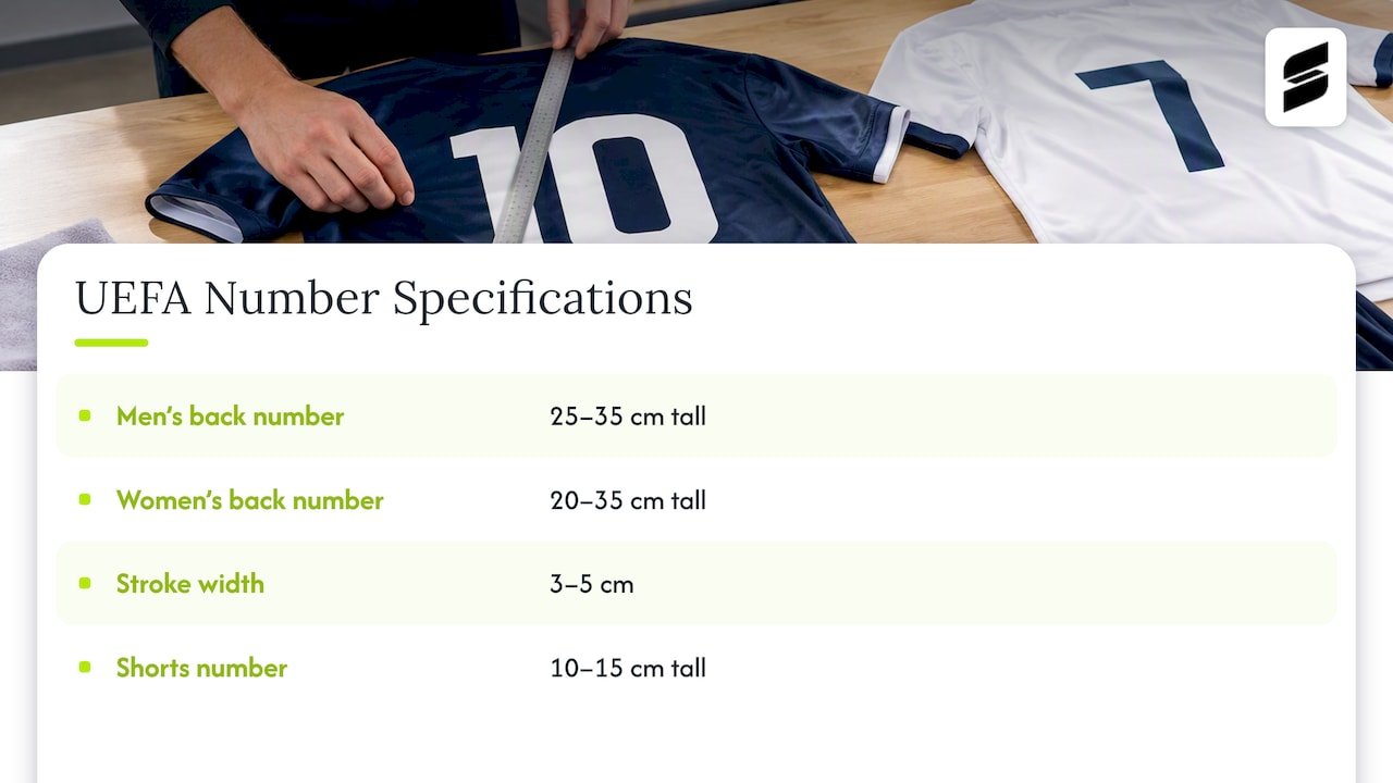 UEFA soccer jersey number size specifications