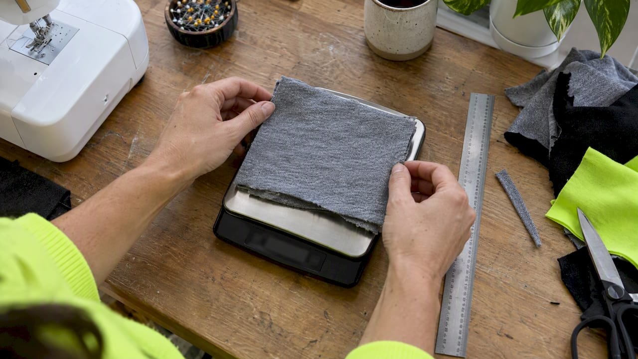 Jersey fabric swatch on digital scale