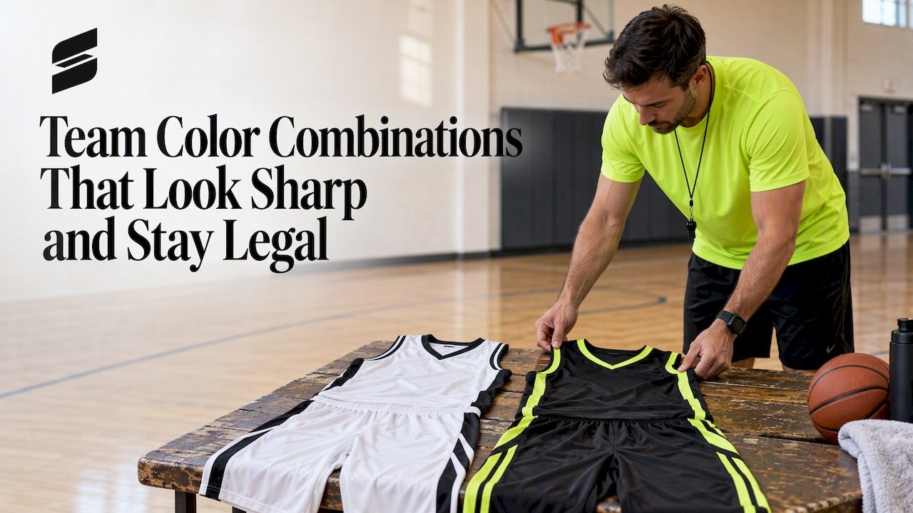 Coach comparing two basketball uniform color sets