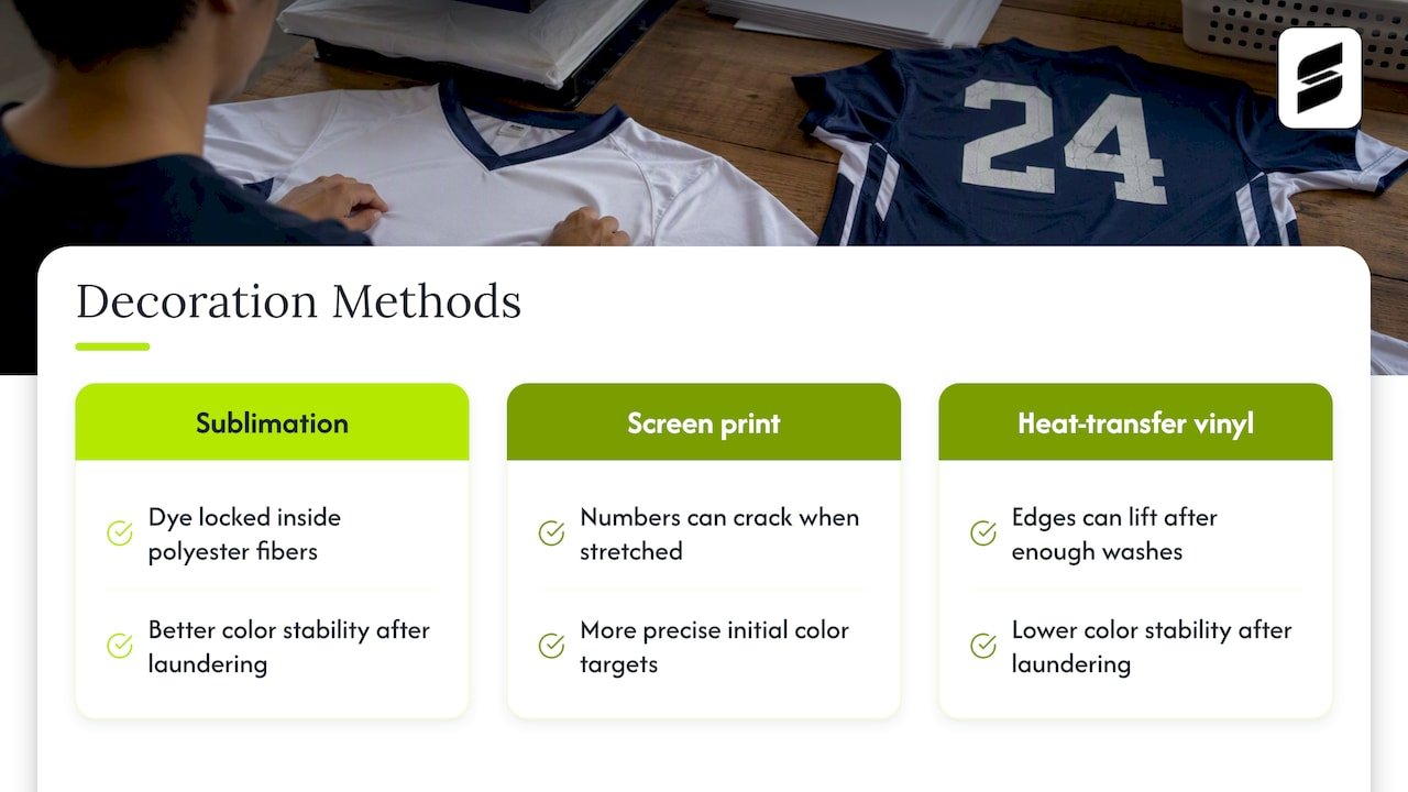 How three jersey decoration methods wear over time