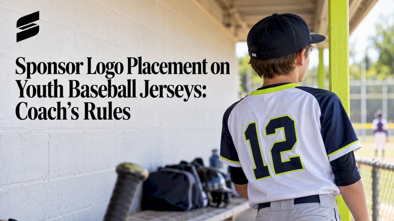 Youth baseball jersey with sponsor patch placement
