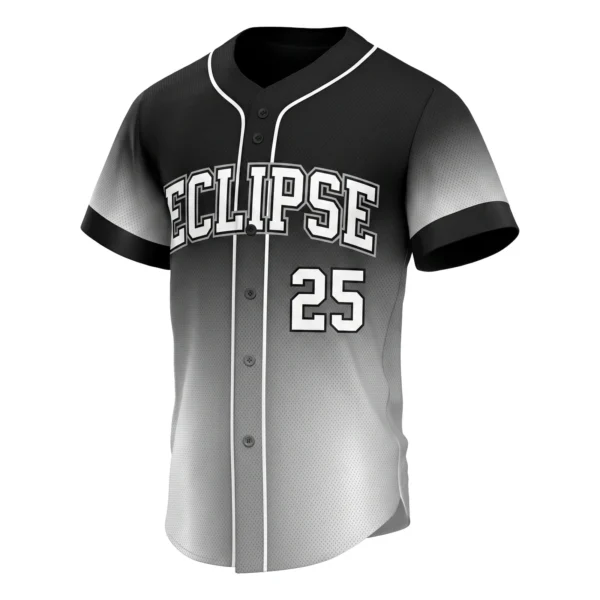Black to Silver Gradient Baseball Jersey, custom full-button baseball jersey design by Capra Sports