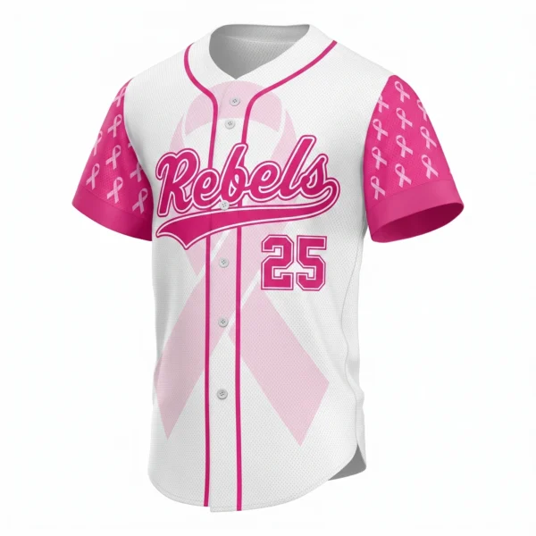 Breast Cancer Awareness Baseball Jersey with Pink Ribbon Sleeves
