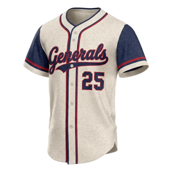 Cream Flannel Look Baseball Jersey with Script, custom full-button baseball jersey design by Capra Sports