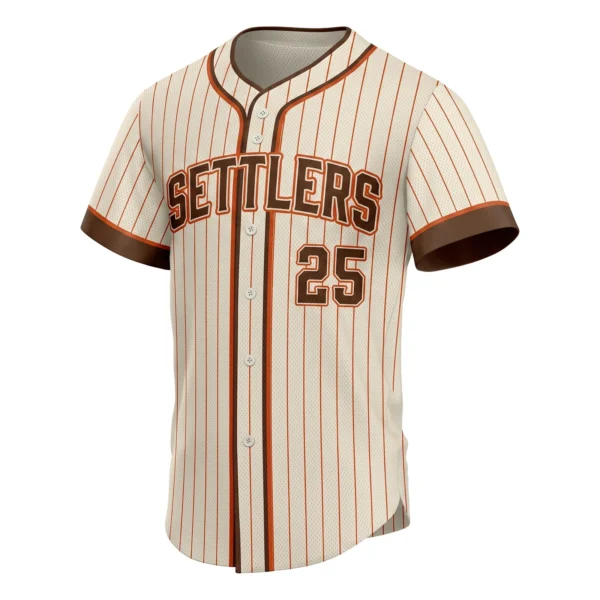 Cream Baseball Jersey with Retro Orange Pinstripes, custom full-button baseball jersey design by Capra Sports