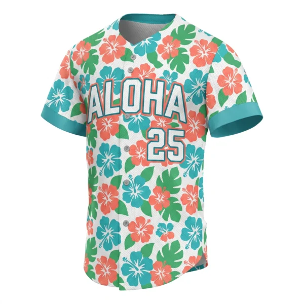 Hawaiian Floral Baseball Jersey, custom full-button baseball jersey design by Capra Sports