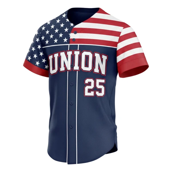 Navy Stars and Stripes Baseball Jersey, custom full-button baseball jersey design by Capra Sports